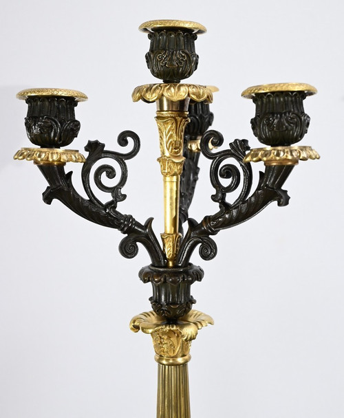 Coppia di Candelieri in Bronzo con Doppia Patina, Epoca Restauro – Inizio XIX Secolo