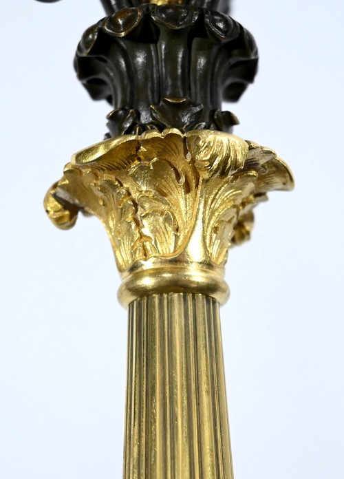 Coppia di Candelieri in Bronzo con Doppia Patina, Epoca Restauro – Inizio XIX Secolo