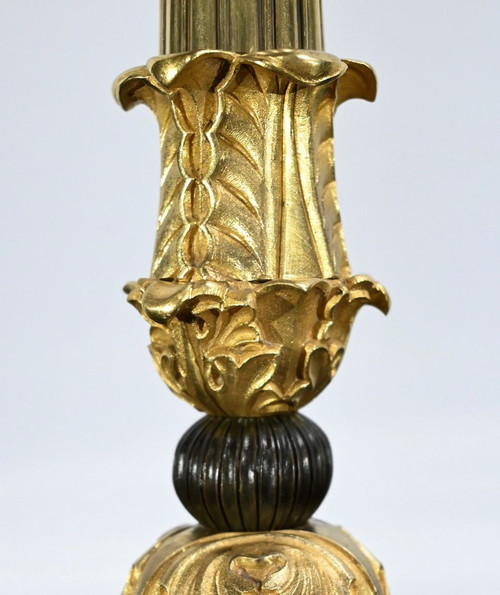 Coppia di Candelieri in Bronzo con Doppia Patina, Epoca Restauro – Inizio XIX Secolo