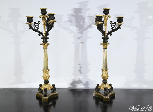 Coppia di Candelieri in Bronzo con Doppia Patina, Epoca Restauro – Inizio XIX Secolo