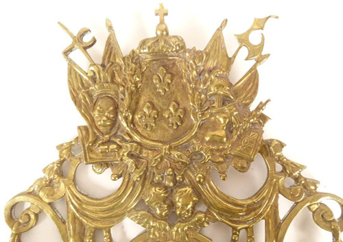 Paire Appliques 3 Feux Bronze Louis XIV Armes France Fleurs Lys Putti XIXè