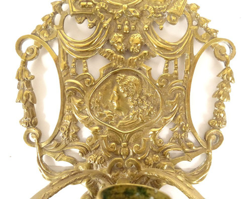 Paire Appliques 3 Feux Bronze Louis XIV Armes France Fleurs Lys Putti XIXè