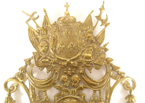 Paire Appliques 3 Feux Bronze Louis XIV Armes France Fleurs Lys Putti XIXè
