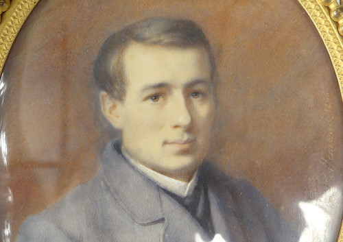 Oval Miniature Signed Adèle Lallemand Portrait Young Man Costume 19th