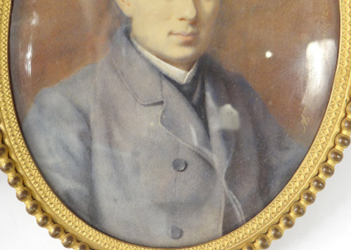 Oval Miniature Signed Adèle Lallemand Portrait Young Man Costume 19th