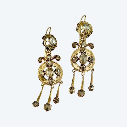 Pendants d'Oreilles En Or Et Diamants Vers 1840