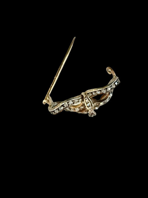 Broche Noeud En Or, Argent Et Diamants
