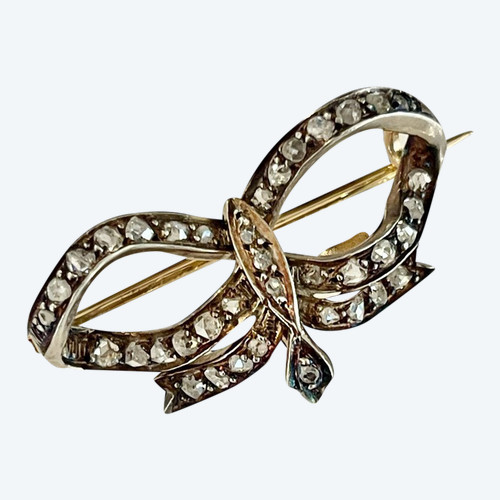 Broche Noeud En Or, Argent Et Diamants