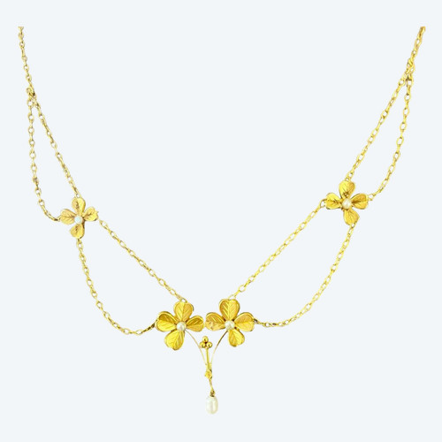 Collier Art-nouveau à Décor De Trèfles à Quatre Feuilles