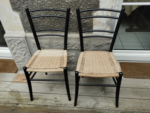Paire De Chaises - Vintage - Hêtre - Italie - V.1950.