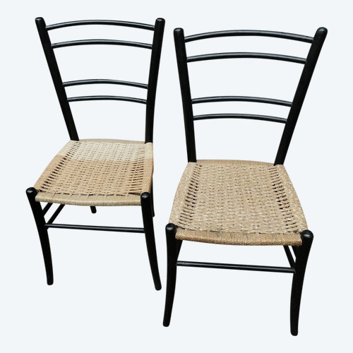 Paire De Chaises - Vintage - Hêtre - Italie - V.1950.