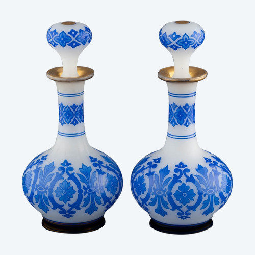 Pair Of Baccarat Opaline Bottles Decor By Kessler