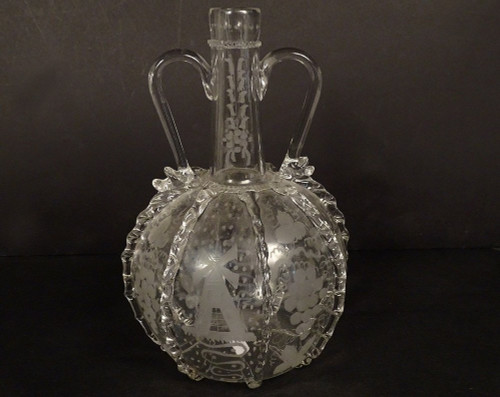 Dutch Ball Carafe Blown Glass Grape Mills Boats 18th Century