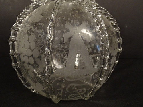 Dutch Ball Carafe Blown Glass Grape Mills Boats 18th Century