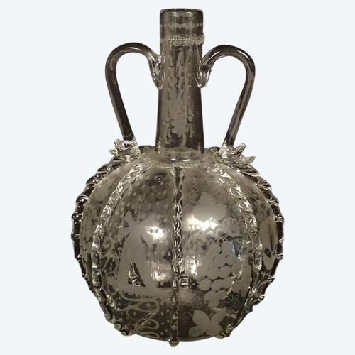 Dutch Ball Carafe Blown Glass Grape Mills Boats 18th Century