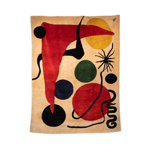 According to Alexander Calder. Carpet, or “Green Ball” tapestry. Contemporary work.