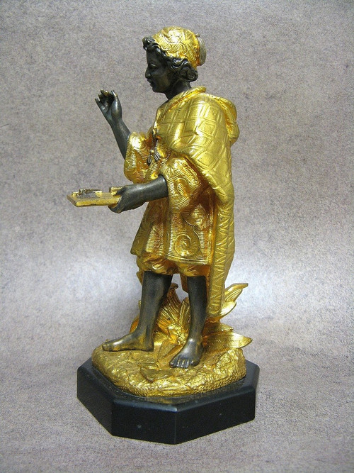 Pyrogen In Bronze 19th Century. Little Moor Merchant.