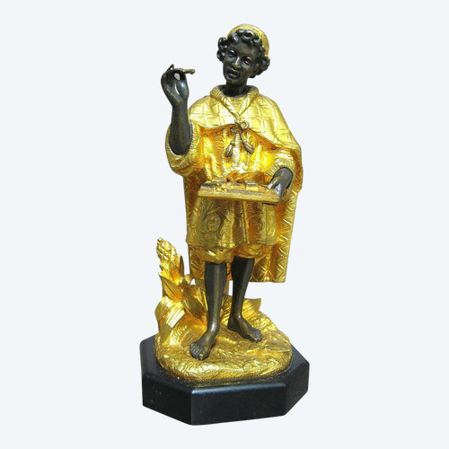 Pyrogen In Bronze 19th Century. Little Moor Merchant.