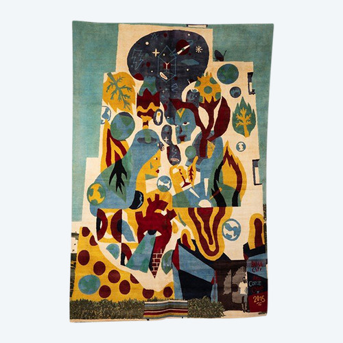 According to Jean-Michel Basquiat. Carpet, or “Notary” tapestry. Contemporary work.