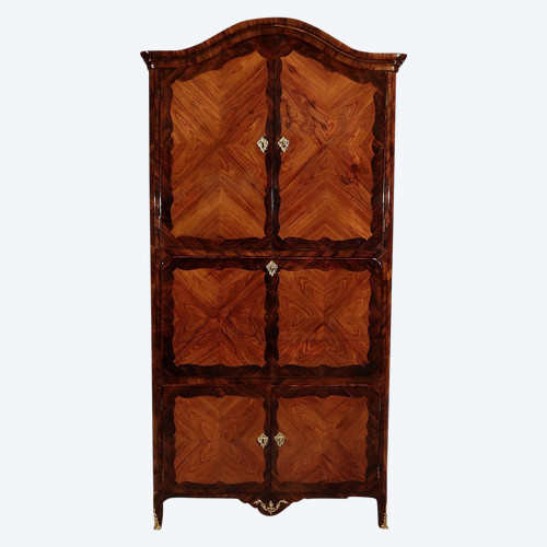 Rare and Exceptional Secretary cabinet in precious wood, stamped J. Popsel, Louis XV - XVIIIth century