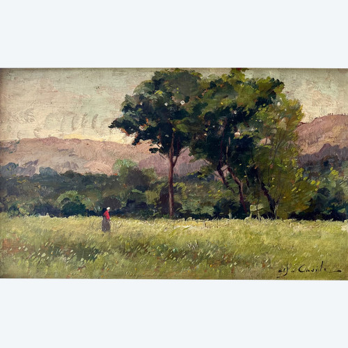 Alfred Casile ( 1848-1909) Dipinto a olio impressionista. Scuola francese, fine del XIX secolo.