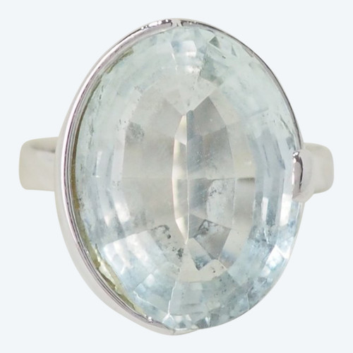 Anello vintage in oro bianco e acquamarina