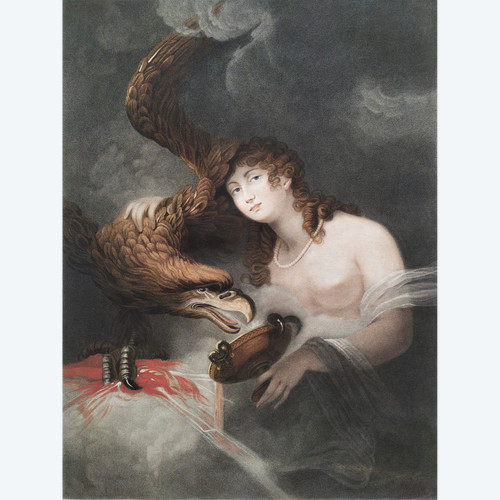 Etching Hebe The Goddess Of Youth Greek Mythology Neo Classical Watercolored Engraving by Cardon