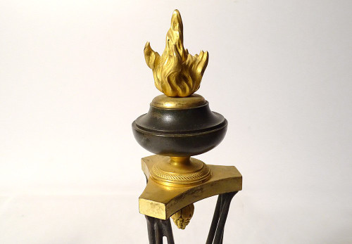 Coppia di cassolette ateniesi in bronzo e marmo, braciere, primo impero, XIX secolo
