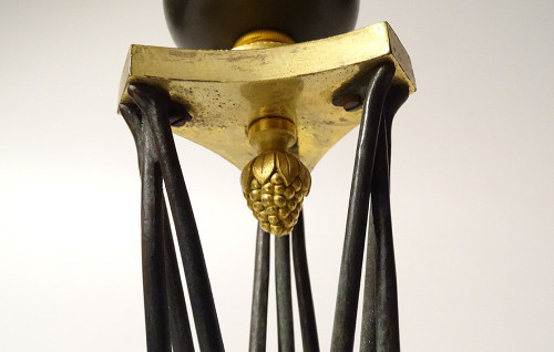 Coppia di cassolette ateniesi in bronzo e marmo, braciere, primo impero, XIX secolo