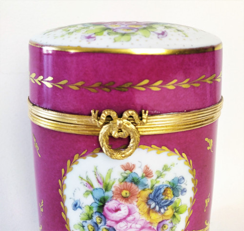 Hand Painted Porcelain Box with roses and flowers 20th c
