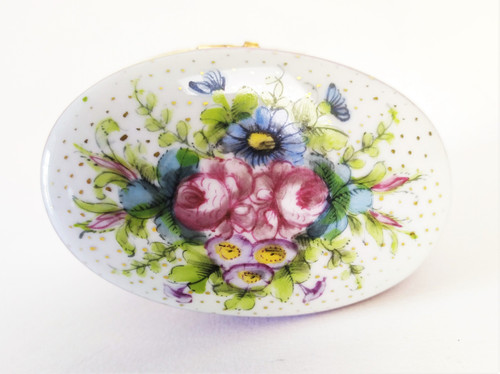 Hand Painted Porcelain Box with roses and flowers 20th c