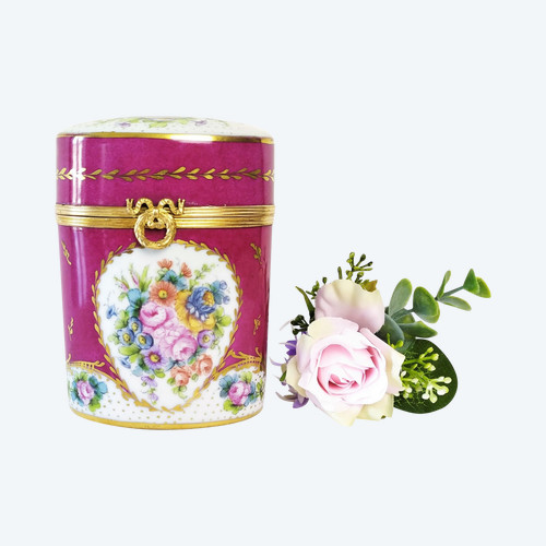 Hand Painted Porcelain Box with roses and flowers 20th c
