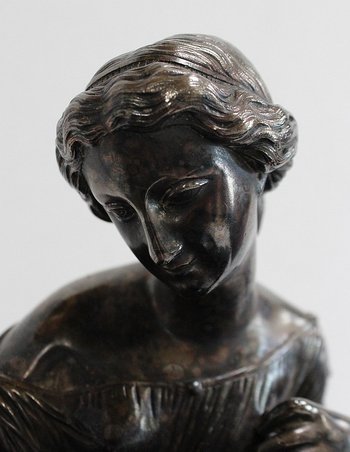 Doppio Calamaio in Bronzo Argentato su Marmo Verde Mare - 1900