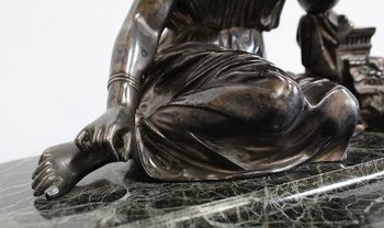 Doppio Calamaio in Bronzo Argentato su Marmo Verde Mare - 1900