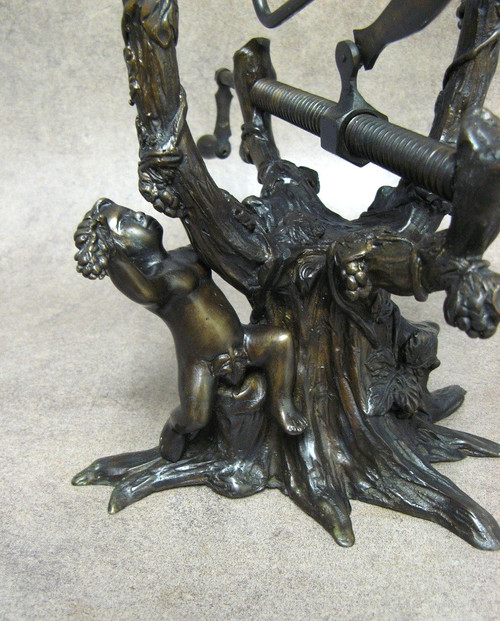 19th Century Bronze Mechanical Wine Decanter with Vines and Putto.