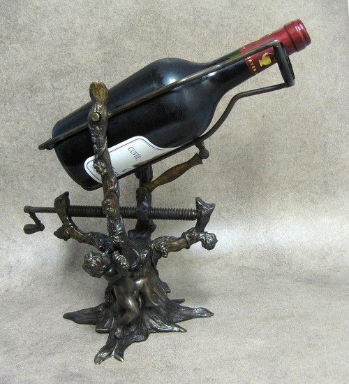 19th Century Bronze Mechanical Wine Decanter with Vines and Putto.