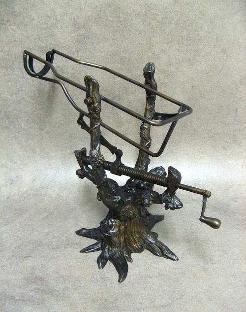 19th Century Bronze Mechanical Wine Decanter with Vines and Putto.