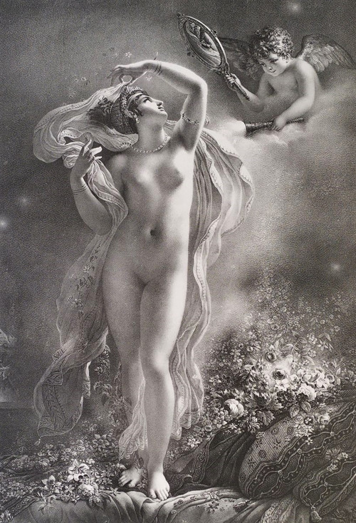 Mythologie Grecque Nu Danaé Lithographie 19ėme par Aubry Lecomte