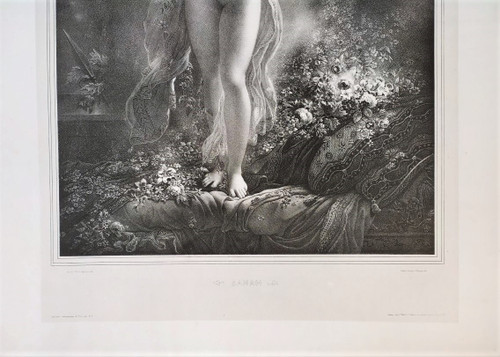 Mythologie Grecque Nu Danaé Lithographie 19ėme par Aubry Lecomte