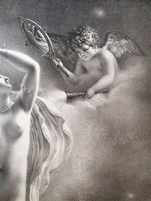 Mythologie Grecque Nu Danaé Lithographie 19ėme par Aubry Lecomte