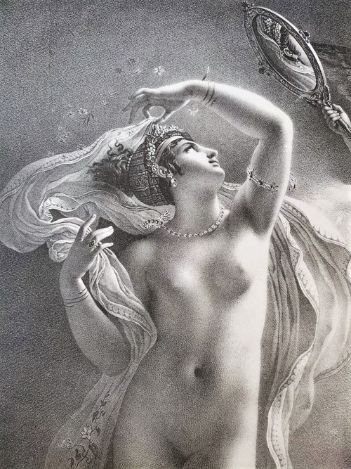 Mythologie Grecque Nu Danaé Lithographie 19ėme par Aubry Lecomte
