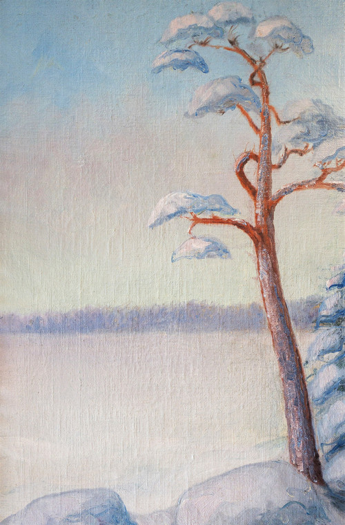 G. Von Sparrvenfält Olio su tela Paesaggio invernale di pittore svedese
