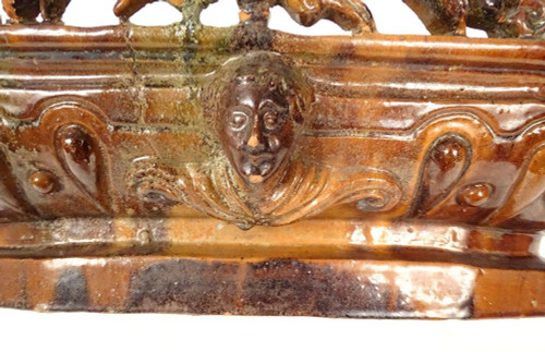 Fruit Bowl Planter Glazed Earth Mascarons Characters 19th Century
