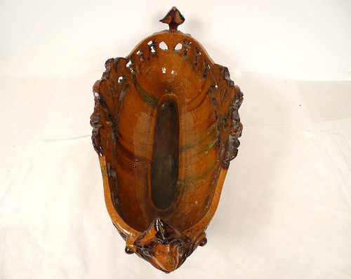 Fruit Bowl Planter Glazed Earth Mascarons Characters 19th Century