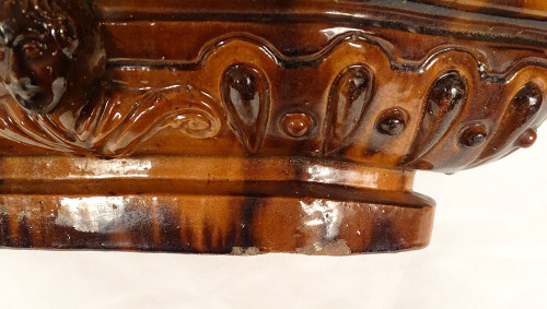 Fruit Bowl Planter Glazed Earth Mascarons Characters 19th Century