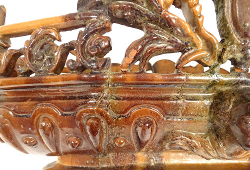 Fruit Bowl Planter Glazed Earth Mascarons Characters 19th Century