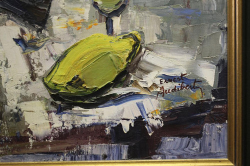 Öl Auf Leinwand Ernest Audibert, Stillleben Mit Fisch