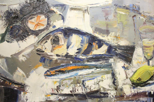 Öl Auf Leinwand Ernest Audibert, Stillleben Mit Fisch