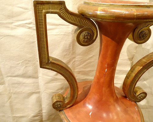 Grand Vase Décoratif Directoire Bois Polychrome Doré Amphore Fin XVIIIème