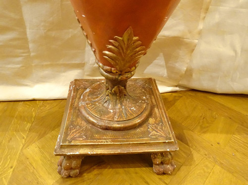 Grand Vase Décoratif Directoire Bois Polychrome Doré Amphore Fin XVIIIème